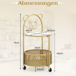 Beistelltisch Glas mit Rollen 2-stufiger Glastisch rund mit Bärenmuster Gold/Weiß