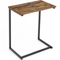 Beistelltisch Holz Metall Laptoptisch C-förmig Sofatisch 55 x 36 x 67 cm Schwarz + Braun