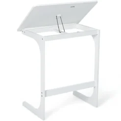 Beistelltisch Laptoptisch C-förmig Kaffeetisch Computertisch Bambus Stehtisch mit Metallgestell Couchtisch Weiß