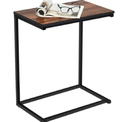 Beistelltisch Laptoptisch Sofatisch Notebooktisch Pflegetisch Metall und Holz 55 x 35 x 65 cm Braun