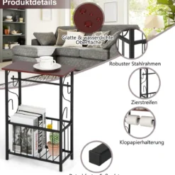 Beistelltisch mit Ablage & Korb & Toilettenpapierhalter Badzimmerregal 37 x 20 x 55 cm
