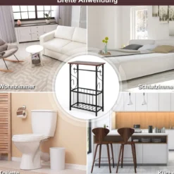 Beistelltisch mit Ablage & Korb & Toilettenpapierhalter Badzimmerregal 37 x 20 x 55 cm