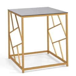Beistelltisch mit Gehärteter Glasplatte & Metallrahmen Moderner Couchtisch 50 x 50 x 55 cm