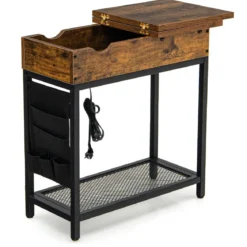 Beistelltisch mit Ladestation Schmaler Couchtisch 60 x 30 x 58,5 cm Braun