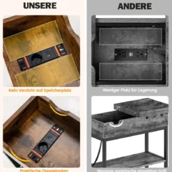 Beistelltisch mit Ladestation Schmaler Couchtisch 60 x 30 x 58,5 cm Braun