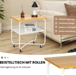 Beistelltisch mit Rollen & Holzablage & Metallrahmen Servierwagen 60 x 40 x 61 cm