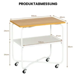 Beistelltisch mit Rollen & Holzablage & Metallrahmen Servierwagen 60 x 40 x 61 cm
