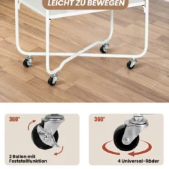 Beistelltisch mit Rollen & Holzablage & Metallrahmen Servierwagen 60 x 40 x 61 cm