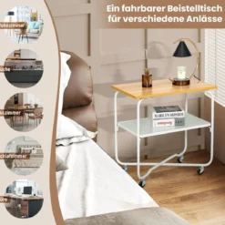 Beistelltisch mit Rollen & Holzablage & Metallrahmen Servierwagen 60 x 40 x 61 cm