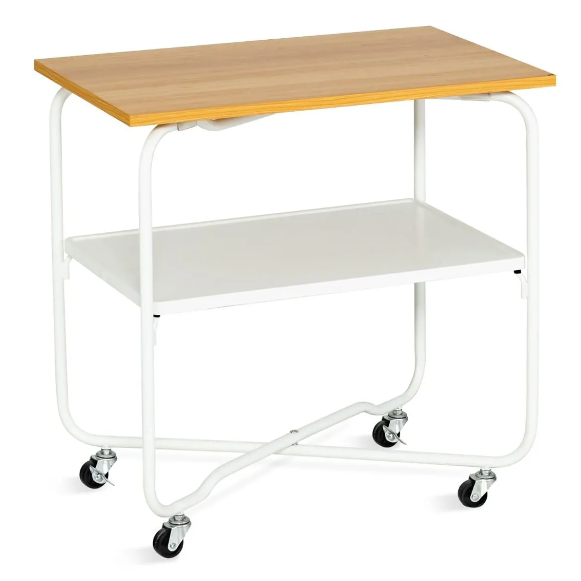 Beistelltisch mit Rollen & Holzablage & Metallrahmen Servierwagen 60 x 40 x 61 cm