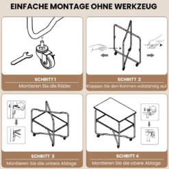 Beistelltisch mit Rollen & Holzablage & Metallrahmen Servierwagen 60 x 40 x 61 cm