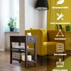 Beistelltisch mit Schublade und Ablage 3-Stöckiger Konsolentisch aus Holz 60 x 28,5 x 61cm Braun