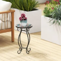 Beistelltisch Mosaiktisch Rund Mosaik Gartentisch Bistrotisch ∅30 x 50 cm