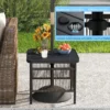 Beistelltisch Outdoor wetterfest Rattan Gartentisch mit Schirmloch kleiner Balkontisch Kaffeetisch für Garten 56 x 56 x 49 cm
