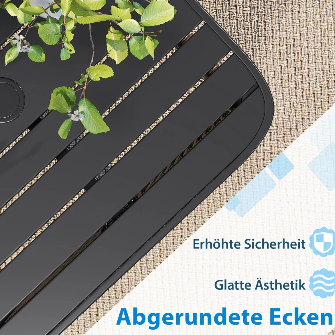 Beistelltisch Outdoor wetterfest Rattan Gartentisch mit Schirmloch kleiner Balkontisch Kaffeetisch für Garten 56 x 56 x 49 cm