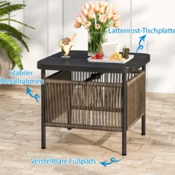 Beistelltisch Outdoor wetterfest Rattan Gartentisch mit Schirmloch kleiner Balkontisch Kaffeetisch für Garten 56 x 56 x 49 cm