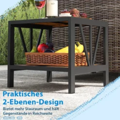 Beistelltisch Outdoor wetterfest Gartentisch mit Schirmloch kleiner Balkontisch mit Ablage 52 x 46 x 45 cm