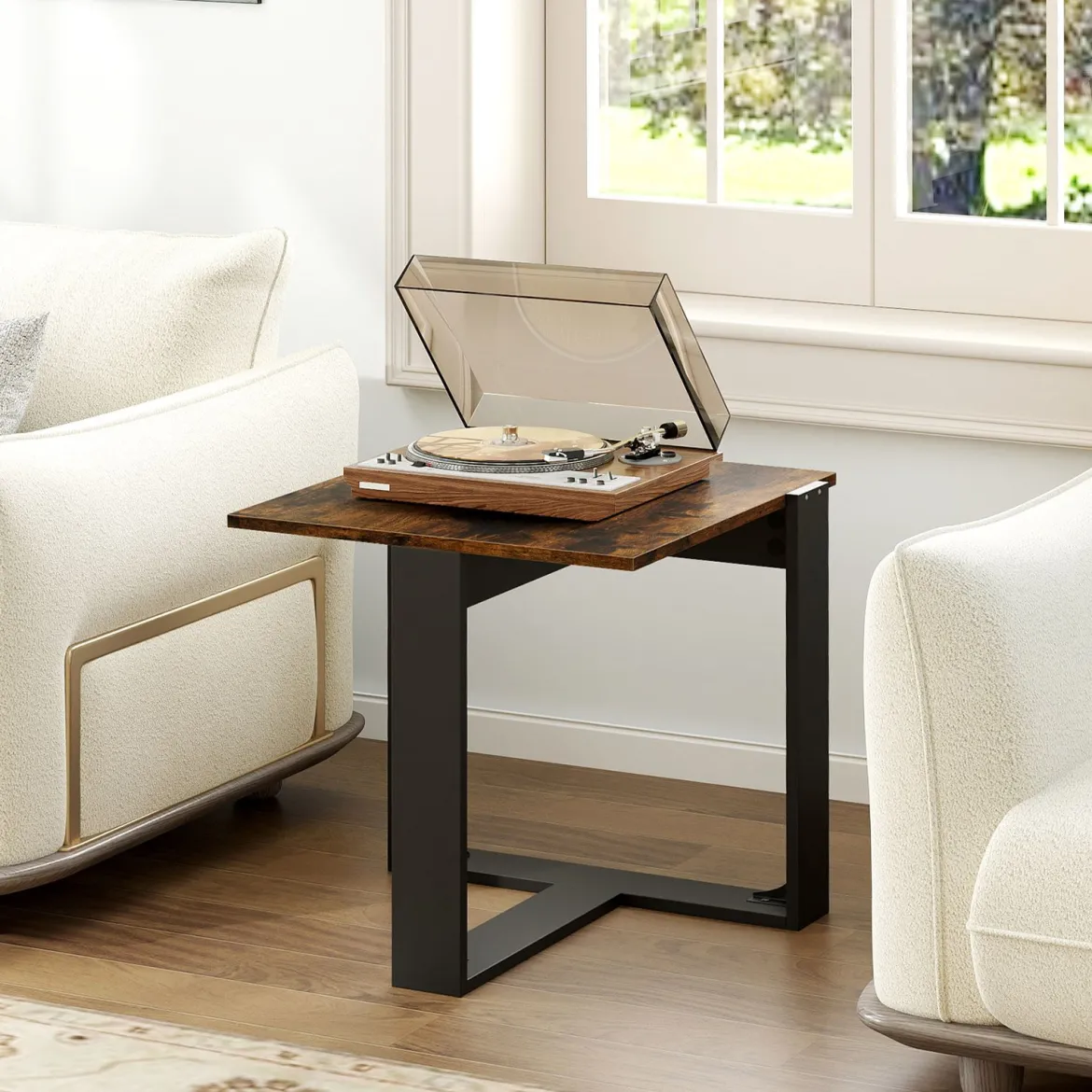 Beistelltisch quadratischer Tisch industrieller Nachttisch für kleine Räume Sofatisch für Wohnzimmer Braun