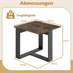 Beistelltisch quadratischer Tisch industrieller Nachttisch für kleine Räume Sofatisch für Wohnzimmer Braun