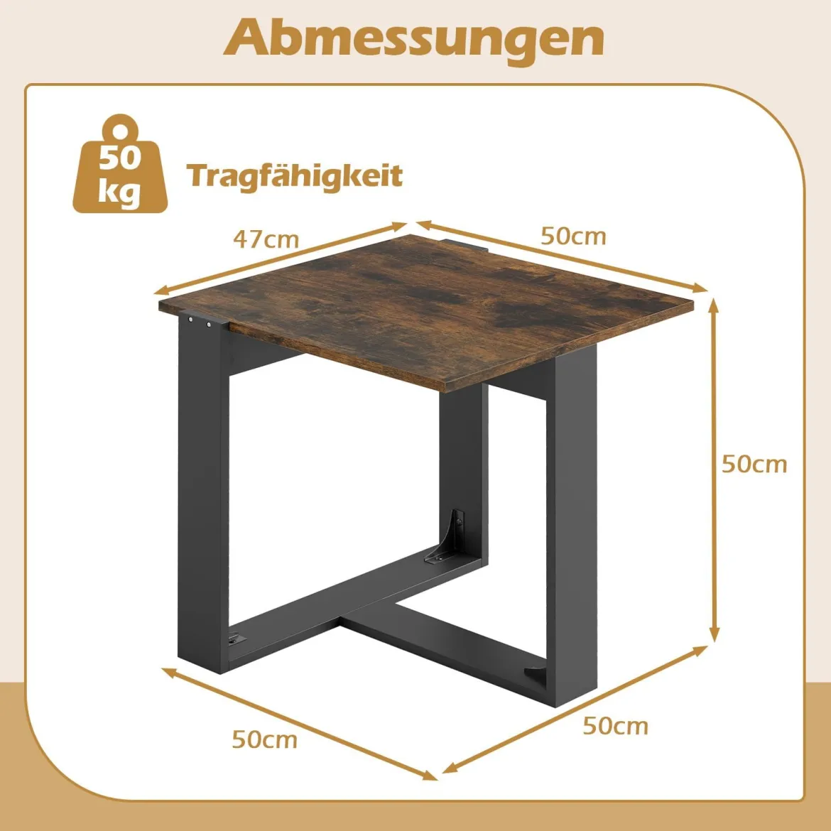 Beistelltisch quadratischer Tisch industrieller Nachttisch für kleine Räume Sofatisch für Wohnzimmer Braun