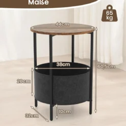 Beistelltisch rund Kleiner Tisch Wohnzimmertisch mit Stoffkorb Nachttisch modern Braun/Weiß