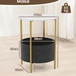 Beistelltisch rund Kleiner Tisch Wohnzimmertisch mit Stoffkorb Nachttisch modern Braun/Weiß