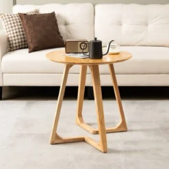 Beistelltisch rund Sofatisch Holz Kaffeetisch Laptoptisch belastbar bis 50kg Couchtisch Natur