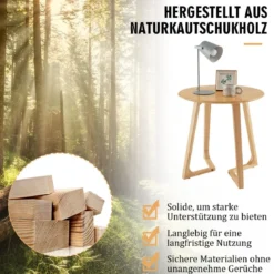 Beistelltisch rund Sofatisch Holz Kaffeetisch Laptoptisch belastbar bis 50kg Couchtisch Natur
