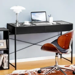 Beistelltisch Sechseckiger Couchtisch mit Metallrahmen & Tischplatte 40 x 34,5 x 60,5 cm Schwarz