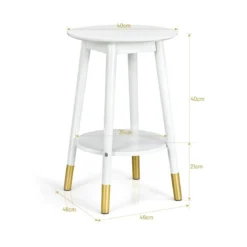 Beistelltisch 2-stufiger Beistelltisch mit Ablagefläche runder Beistelltisch 46 x 46 x 61 cm Weiß
