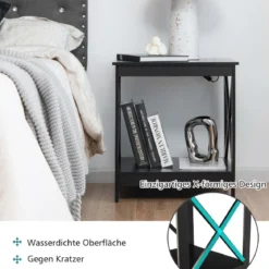 Beistelltisch 2-Stufiger Moderner Kaffeetisch Boden-Couchtisch mit X-förmigem Design Braun