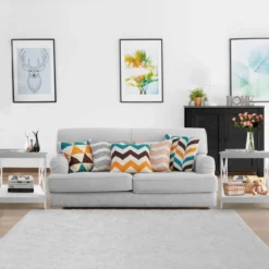 Beistelltisch 2-Stufiger Moderner Kaffeetisch Boden-Couchtisch mit X-förmigem Design Weiß