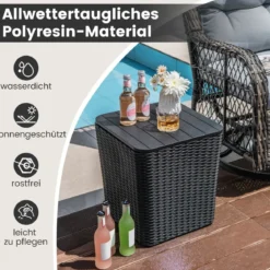 Beistelltisch wetterfest Sitzhocker mit abnehmbarem Deckel und Stauraum 38,5 x 38,5 x 42,5 cm Schwarz