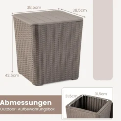Beistelltisch wetterfest Sitzhocker mit abnehmbarem Deckel und Stauraum 38,5 x 38,5 x 42,5 cm Braun