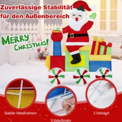 Beleuchteter 2D-Weihnachtsmann im Zug Weihnachtsdekoration mit LED-Lichtern & 2D-Lametta Weihnachtsdeko