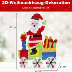 Beleuchteter 2D-Weihnachtsmann im Zug Weihnachtsdekoration mit LED-Lichtern & 2D-Lametta Weihnachtsdeko
