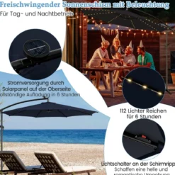 Beleuchteter Sonnenschirm mit 112 LED-Leuchten Solarbetriebener Terrassenschirm Marine