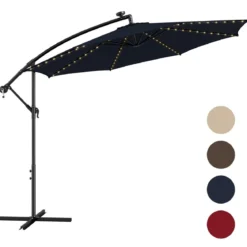 Beleuchteter Sonnenschirm mit 112 LED-Leuchten Solarbetriebener Terrassenschirm Marine