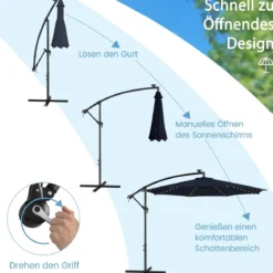 Beleuchteter Sonnenschirm mit 112 LED-Leuchten Solarbetriebener Terrassenschirm Marine
