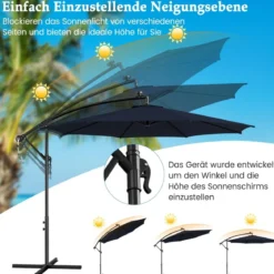 Beleuchteter Sonnenschirm mit 112 LED-Leuchten Solarbetriebener Terrassenschirm Marine