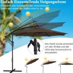 Beleuchteter Sonnenschirm mit 112 LED-Leuchten Solarbetriebener Terrassenschirm Kaffee