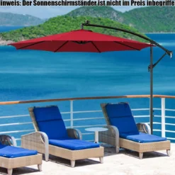 Beleuchteter Sonnenschirm mit 112 LED-Leuchten Solarbetriebener Terrassenschirm Rot