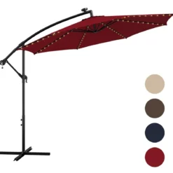 Beleuchteter Sonnenschirm mit 112 LED-Leuchten Solarbetriebener Terrassenschirm Rot