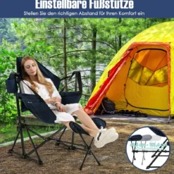 Bequemer Campingstuhl Klappbarer Schaukelstuhl mit Einziehbarer Fußstütze Marine