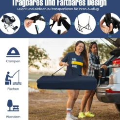 Bequemer Campingstuhl Klappbarer Schaukelstuhl mit Einziehbarer Fußstütze Marine