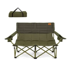 Übergroßer Campingstuhl für 2 Personen zusammenklappbarer Doppelsitz mit verstellbaren Armlehnen Grün/Marineblau
