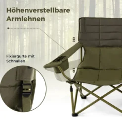 Übergroßer Campingstuhl für 2 Personen zusammenklappbarer Doppelsitz mit verstellbaren Armlehnen Grün/Marineblau