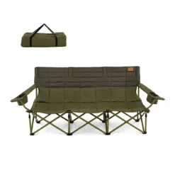 Übergroßer Campingstuhl für 3 Personen zusammenklappbare Stoffcouch mit verstellbaren Armlehnen Grün