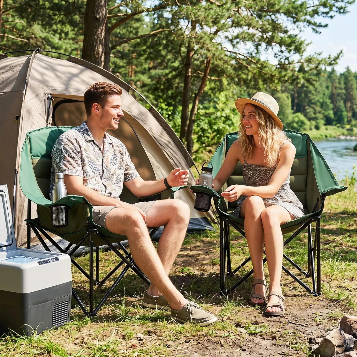 Übergroßer Campingstuhl Klappbarer Campingsessel mit Sitzpolster Getränkehalter bis 230 kg Belastbar