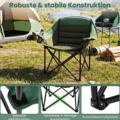 Übergroßer Campingstuhl Klappbarer Campingsessel mit Sitzpolster Getränkehalter bis 230 kg Belastbar